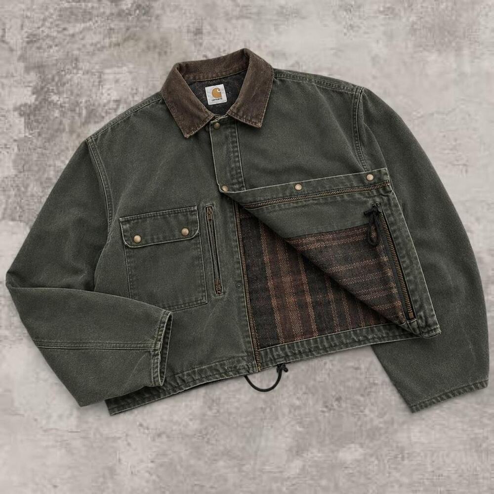 Carhartt Mos Detroit Pearl Snap Trucker USA M Blanket Lined Duck Canvas Boxy Cov